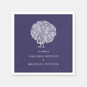 Elegant Vintage Peacock Midnight Blue Wedding Napkin