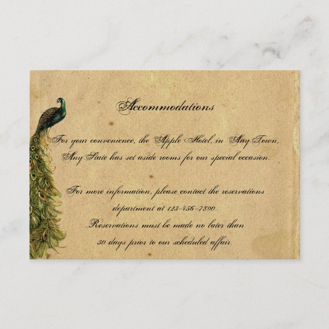 Elegant Vintage Peacock Posh Wedding Insert (Front)
