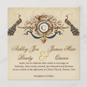 Elegant Vintage Peacock Square Wedding Invitations