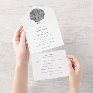 Elegant Vintage Peacock Tri-Fold Seal and Send  All In One Invitation