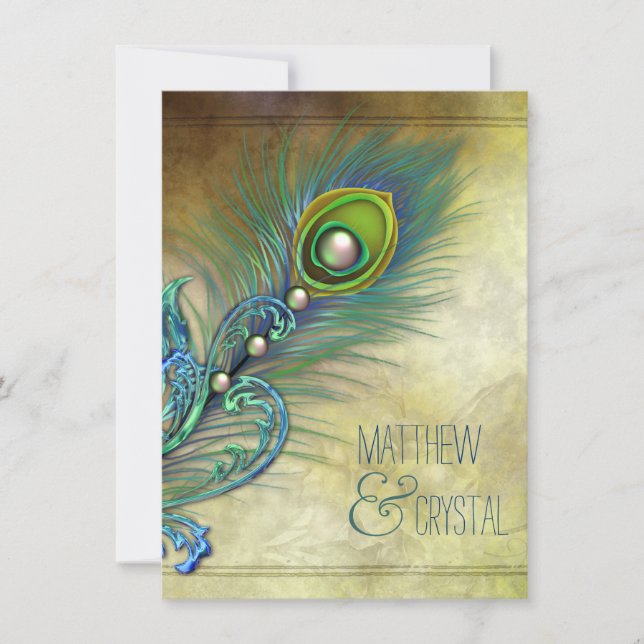 Elegant Vintage Peacock Wedding Invitation (Front)