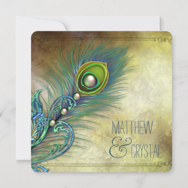 Elegant Vintage Peacock Wedding Invitation (Front)