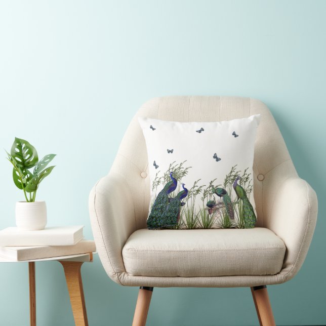 Elegant, Vintage Peacocks and Butterflies, Custom Throw Pillow (Chair)