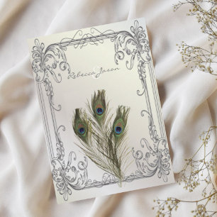 elegant vintage pearl floral peacock wedding invitation