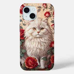 Elegant Vintage Persian Cat With Roses iPhone 15 Case