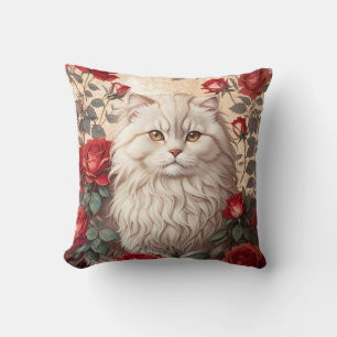 Elegant Vintage Persian Cat With Roses Throw Pillow