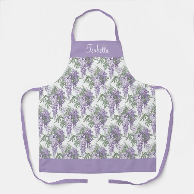 Elegant Vintage Personalized Purple Wisteria Apron (Front)