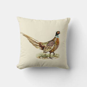 Elegant Vintage Pheasant Bird on Cream Beige Throw Pillow