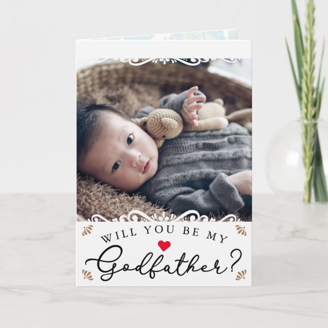Elegant Vintage Photo Godfather Proposal Card (Front)