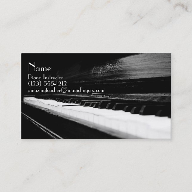 Elegant Vintage Piano Teacher Business Cards (Front)