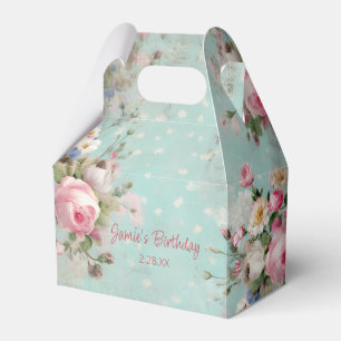Elegant Vintage Pink and White Floral on Mint Favor Box