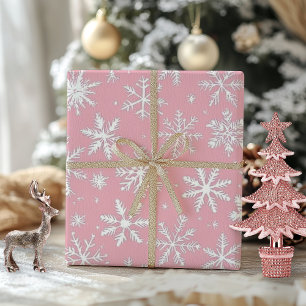 Elegant Vintage Pink and White Snowflakes Wrapping Paper