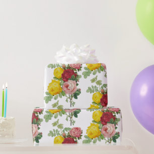 Elegant Vintage Pink and Yellow Roses  Wrapping Paper