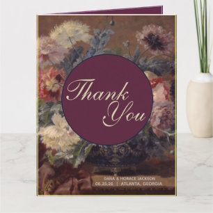 Elegant Vintage Pink Blue Biva Basket of Peonies Thank You Card