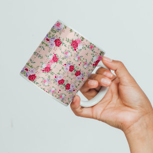 Elegant Vintage Pink & Burgundy Floral Pattern Coffee Mug
