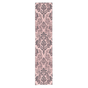 Elegant Vintage Pink Damask Pattern Short Table Runner