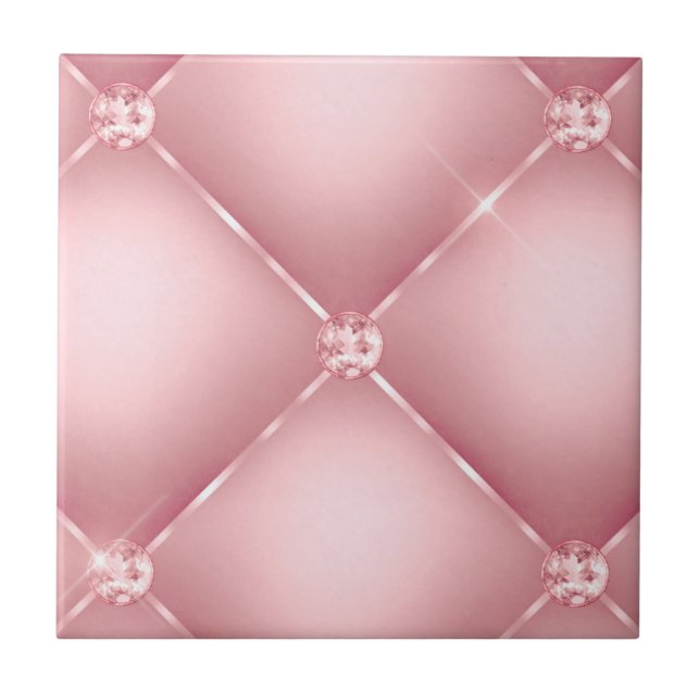 Elegant Vintage Pink Diamond Tuft Pattern Tile (Front)