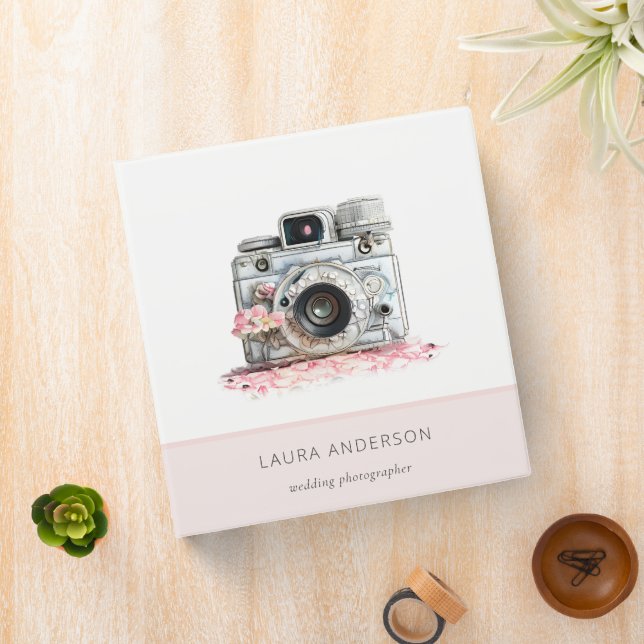 Elegant Vintage Pink Floral Camera Photography Binder (In Situ)