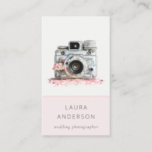 Elegant Vintage Pink Floral Camera Photography  Business Card