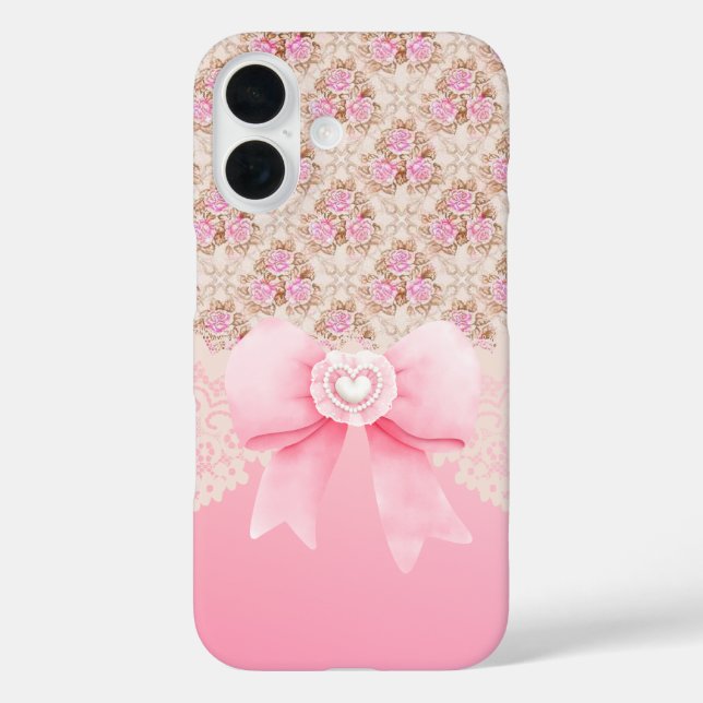 Elegant Vintage Pink Floral iPhone 16 Case (Back)