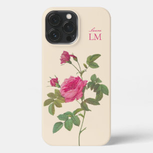 Elegant Vintage Pink Floral Monogram  iPhone 13 Pro Max Case
