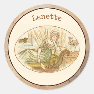 Elegant Vintage Pink Flower Monogram and Girl Classic Round Sticker