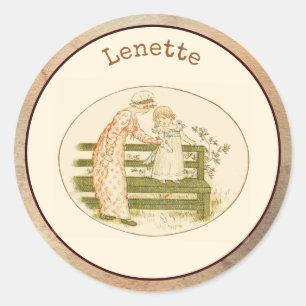 Elegant Vintage Pink Flower Monogram and Girls Classic Round Sticker