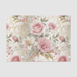 Elegant Vintage Pink Gold Florals Wedding   Tissue Paper