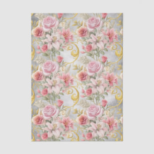 Elegant Vintage Pink Gold Florals Wedding   Tissue Paper