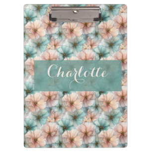 Elegant Vintage Pink & Green Floral Personalized Clipboard