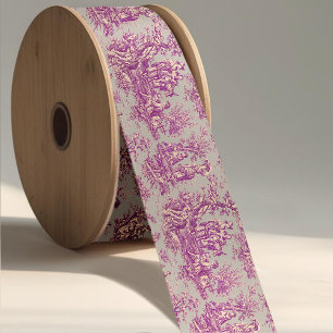 Elegant vintage pink grey toile de jouy satin ribbon