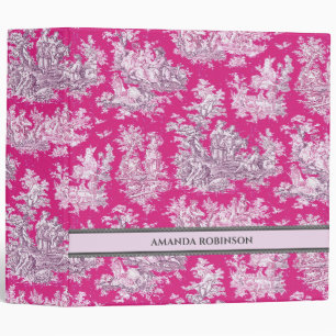 Elegant vintage pink magenta lake toile de jouy binder