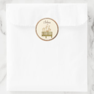 Elegant Vintage Pink Monogram and Yellow Flowers Classic Round Sticker