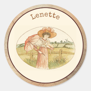 Elegant Vintage Pink Monogram and Yellow Flowers Classic Round Sticker