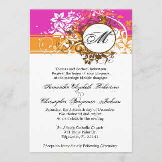 Elegant Vintage Pink Monogram Wedding Invite