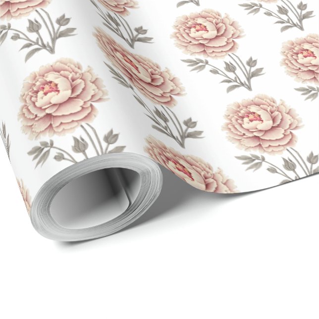 Elegant Vintage Pink Peony Flower  Wrapping Paper (Roll Corner)