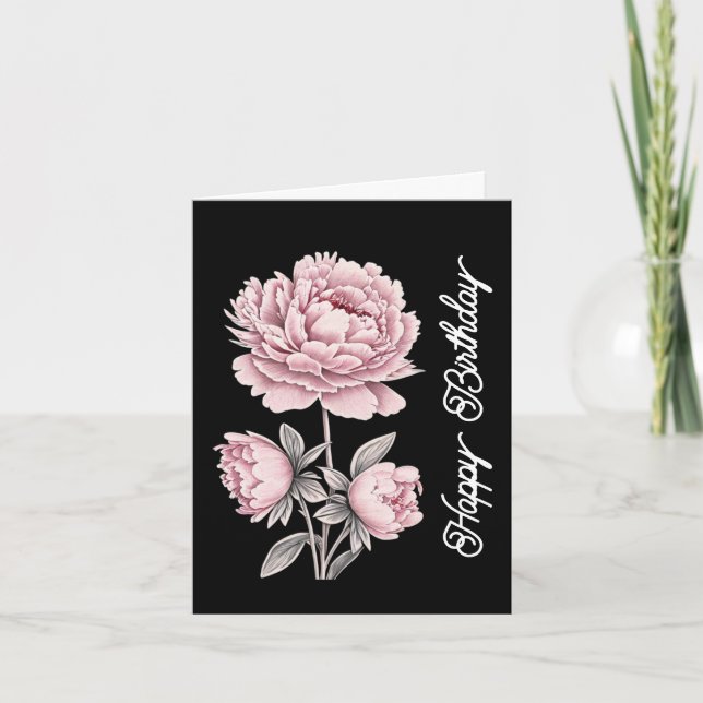 Elegant Vintage Pink Peony Happy Birthday Card (Front)