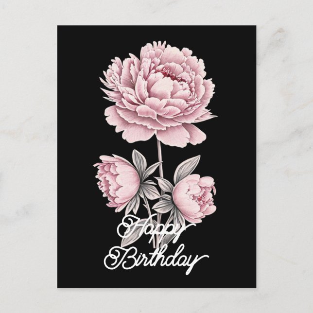 Elegant Vintage Pink Peony Happy Birthday Postcard (Front)