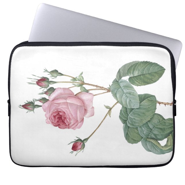 Elegant Vintage Pink Rose Botanical  Laptop Sleeve (Front)