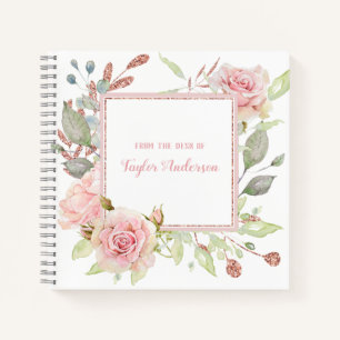 Elegant Vintage Pink Rose Floral Personalized Notebook