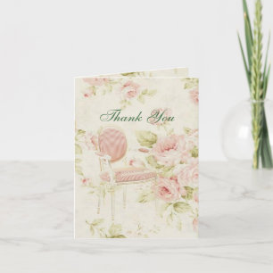 elegant vintage Pink rose Floral wedding thank you Card