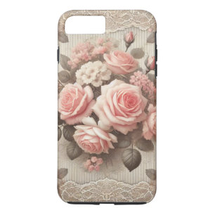 Elegant Vintage Pink Rose Floral with Lace  Case-Mate iPhone Case