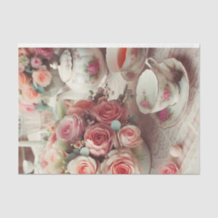 Elegant Vintage Pink Rose with Teapot  Tissue Paper