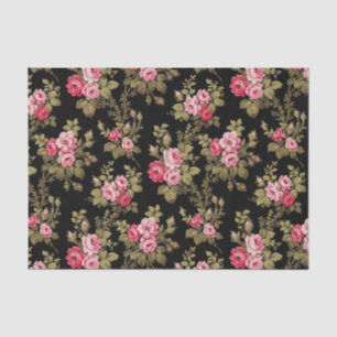 Elegant Vintage Pink Roses-Black Background Tissue Paper