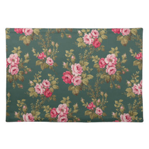 Elegant Vintage Pink Roses-Green Background Placemat
