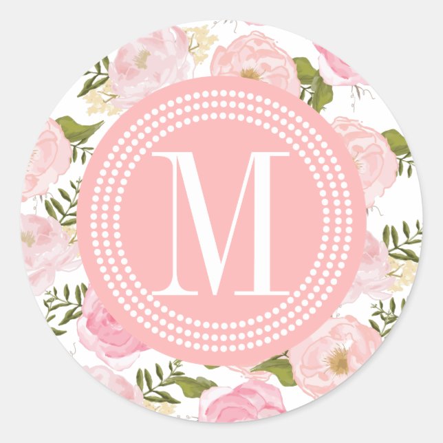 Elegant Vintage Pink Roses Personalized Classic Round Sticker (Front)