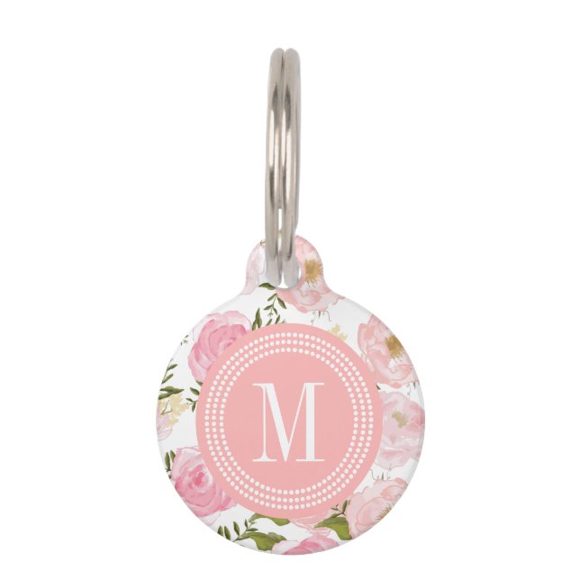 Elegant Vintage Pink Roses Personalized Pet Tag (Front)