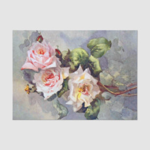 Elegant Vintage Pink Roses Watercolor Painting  Tissue Paper