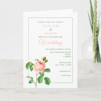 Elegant Vintage Pink Roses Wedding Invitation