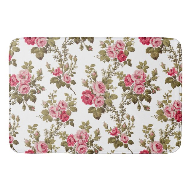Elegant Vintage Pink Roses-White Background Bath Mat (Front)